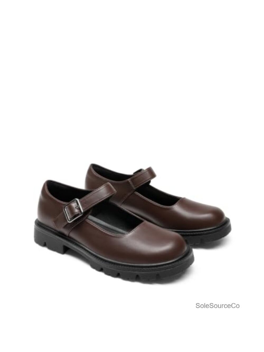 Chunky Platform Mary Jane Flats with Adjustable Buckle, Faux Leather, Cushioned
